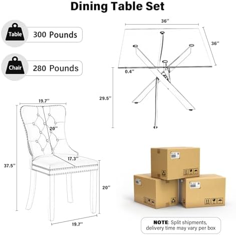 5 Piece Silver Luxury Glass Dining Set, Modern Minimalist Kitchen Table Set f...