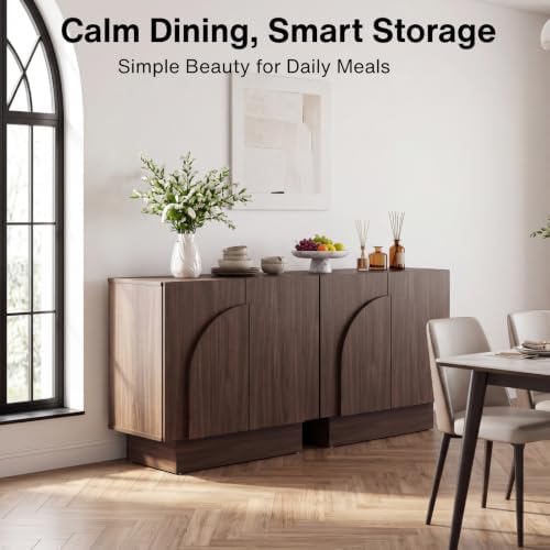 Ya-Home Walnut Sideboard Buffet Cabinet with Storage, 31.5” Modern Sideboard ...