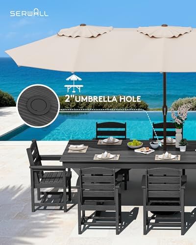 SERWALL 9Pcs 84" HDPE Outdoor Dining Set for 8 with Armchairs,Black