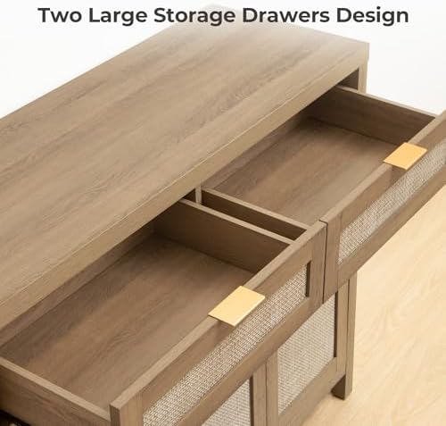 SICOTAS Rattan Sideboard Buffet Cabinet with Storage, Boho Credenza Accent
