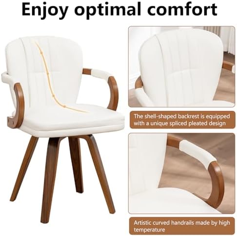 Swivel Dining Chairs Set of 4 Mid Century Modern White Faux Leather Upholster...