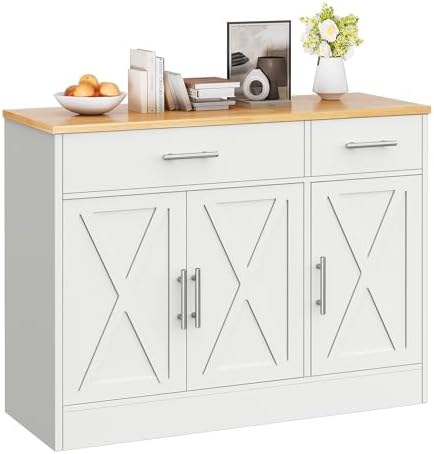 Vongrasig 43” Coffee Bar Cabinet, Farmhouse Buffet Cabinet with Storage, Side...