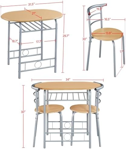 Yaheetech 3 Piece Dining Table Set for 2, Small Table and Chairs, Natural