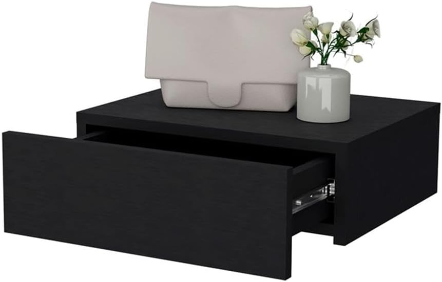Vienna 1-Drawer Manufactured Wood Floating Nightstand, Black