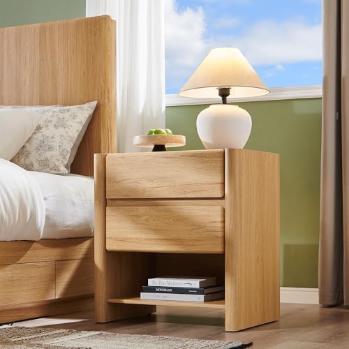 25" Tall Modern Nightstand Set of 2, 2 Storage Drawers (Natural)