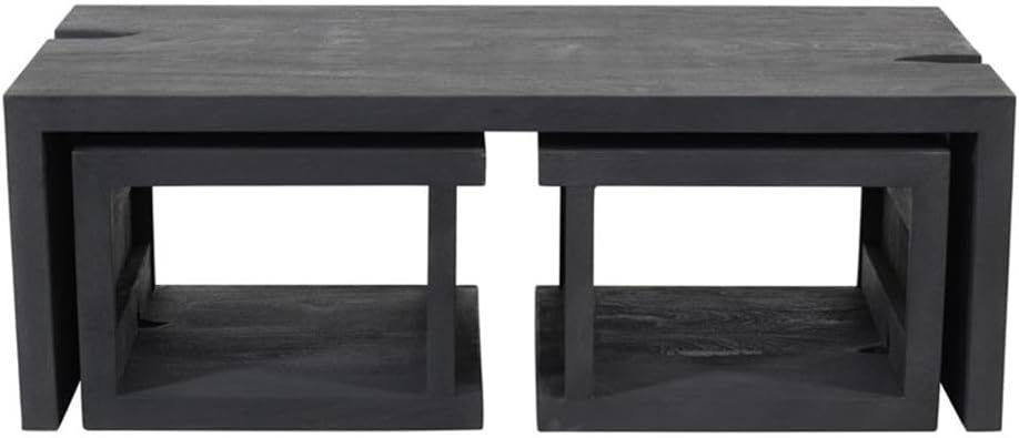 Pemberly Row 3-Piece Cocktail Table Set, Reclaimed Solid Wood, Ebony Gray Fin...