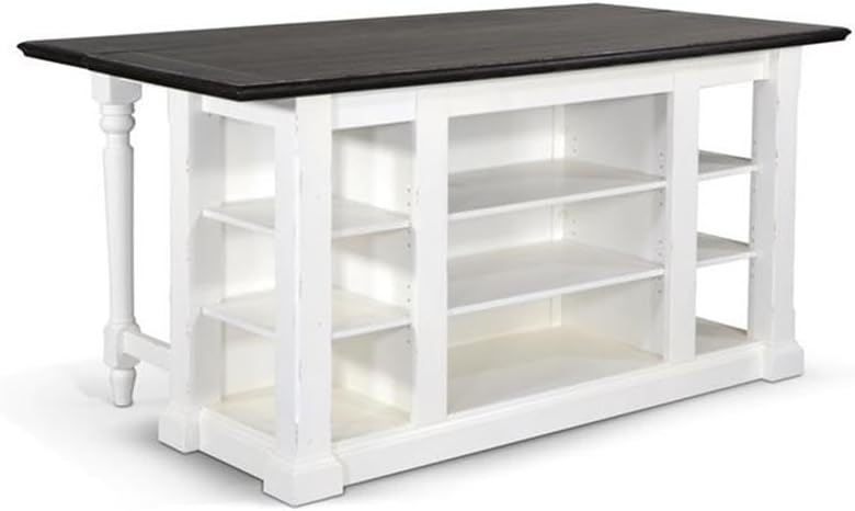 Pemberly Row 71.5" x 38" Farmhouse Wood Kitchen Island with Adjustable Shelves, Ample Storage Space, in White & Dark Brown Finish