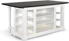 Pemberly Row 71.5" x 38" Farmhouse Wood Kitchen Island with Adjustable Shelves, Ample Storage Space, in White & Dark Brown Finish