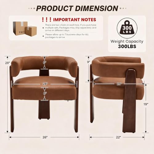 Shunzhi Brown Barrel Dining Chairs Set of 2, Upholstered Dining Room Chairs
