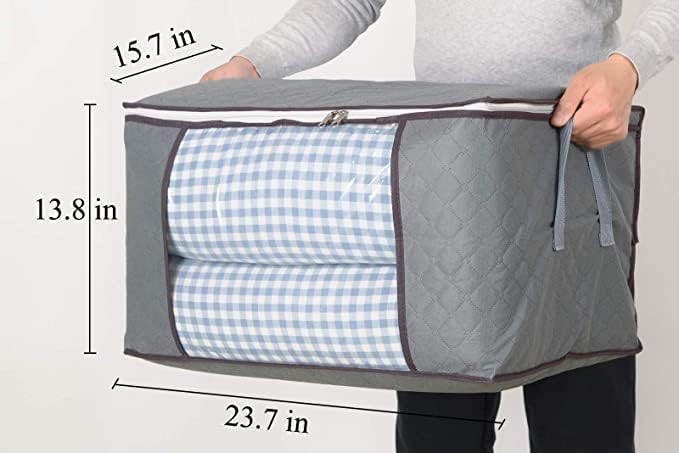 combocube 6Pcs Zippered Storage Bag for Closet King Comforter, pillow, quilt, bedding, Clothes, Blanket Organizers with Large Clear Window & Carry Handles Space Saver