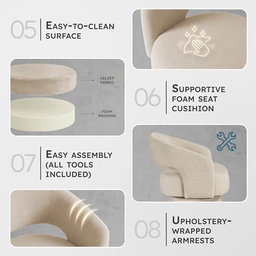 Lexicon Swivel Accent Chair, Modern Velvet Round Barrel Chair, Taupe | Swivel...