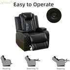 Living Room Furniture Sets, Power Reclining Sofa Set, Black Leather 2 Recliner Sectional with LED Light, Modern Power Recliner Sofa Sets with Cup Holder/Storage Console for Living Room