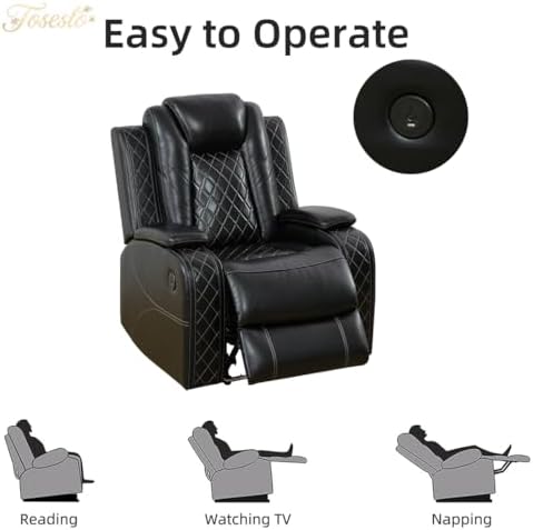 Living Room Furniture Sets, Power Reclining Sofa Set, Black Leather 2 Recliner Sectional with LED Light, Modern Power Recliner Sofa Sets with Cup Holder/Storage Console for Living Room