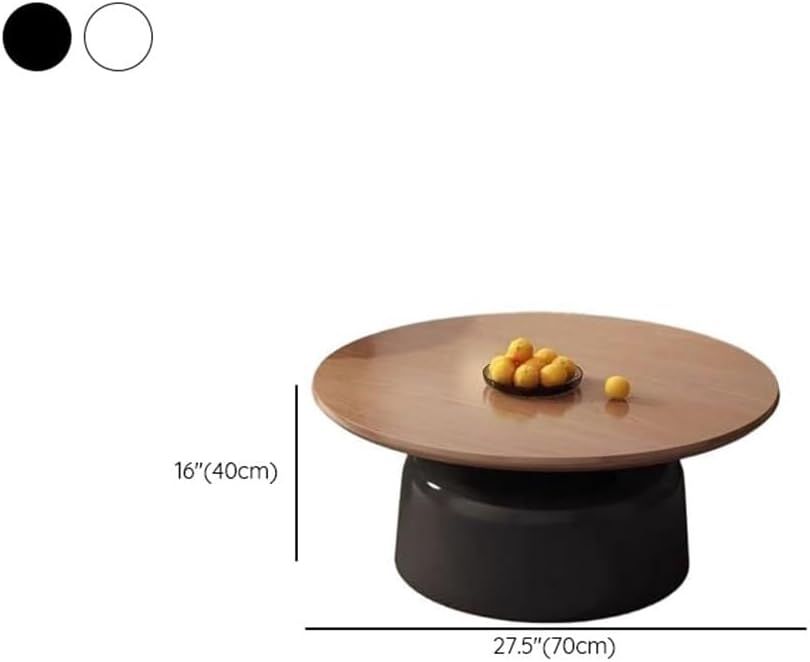 Modern Nesting Coffee Table Set Circular Wood Grain Top & Carbon Steel Ba...