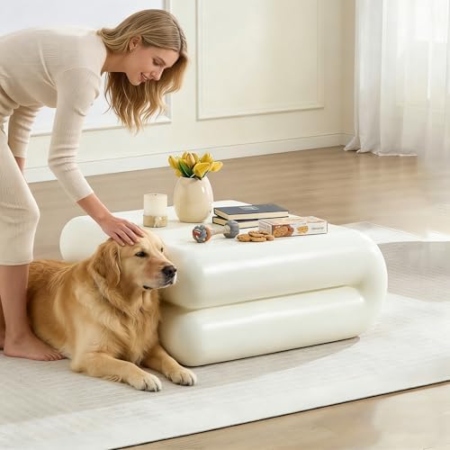 31.5" Modern White Coffee Table, Stone Coffee Table, Square Minimalist C...
