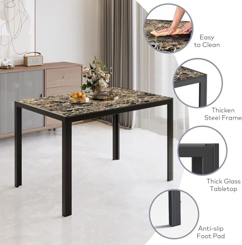 Gizoon Marble 7 Piece Glass Dining Table Set, Kitchen Table and Chairs Set