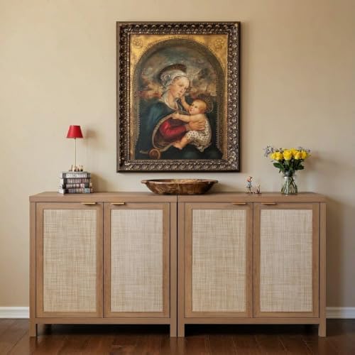 SICOTAS 68" Rattan Sideboard Buffet Cabinet 4 Door Coffee Bar Cabinet