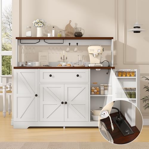 VVFLU Hutch Storage Buffet Cabinet with Drawers, and Charging Station, Coffee...