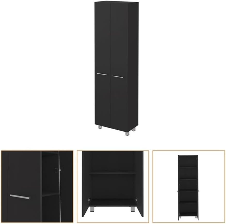 Pemberly Row 79" H Engineered Wood Double Door Pantry Cabinet, Black Fin...
