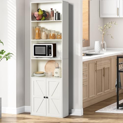 oneinmil 6 Tier Bookshelves and Bookcase with Doors Industrial Set of 2 Doubl...