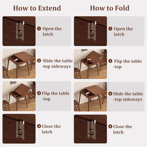 Solid Wood Small Dining Table for 2-6, 23.6"L-47.2"L Expandable Kit...