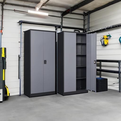Metal Storage Cabinet with 2 Doors and 4 Adjustable Shelves, 71" Steel G...