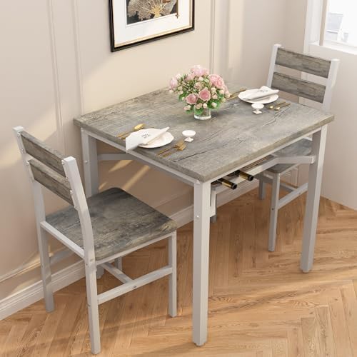 Hooseng 3 Piece Dining Table Set for 2, Small Wooden Kitchen Table with Stora...