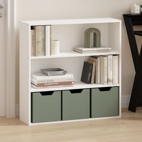 Furinno PASIR Book Shelf, 3-Tier Bookshelf with Open Storage Shelf, Standing ...