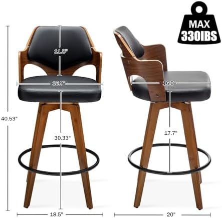 MEKLIBA Swivel Bar Stools Set of 2,30 Inch Bar Height Bar Stools,Upholstered ...