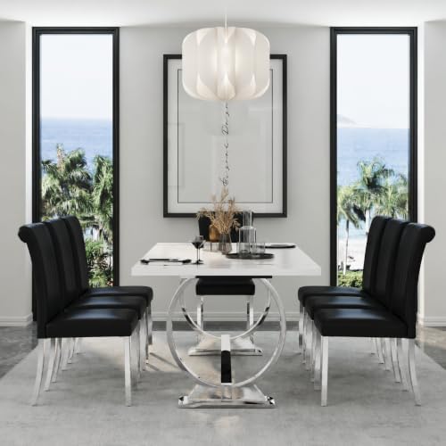 Asday Black and Silver Dining Chairs Set of 2, Modern Faux Leather Upholstere...