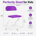Timmy Kids Plastic Folding Chair, White Kids Chair with Steel Frame, Portable Foldable Child Chair for Classroom, Daycare, Parties & Events, 220 lb Capacity (2, Purple)