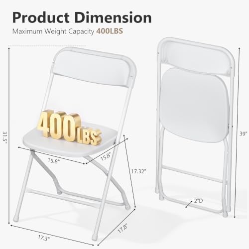 2 Pack Plastic Folding Chairs, Lightweight Stackable Portable Commercial Seat...