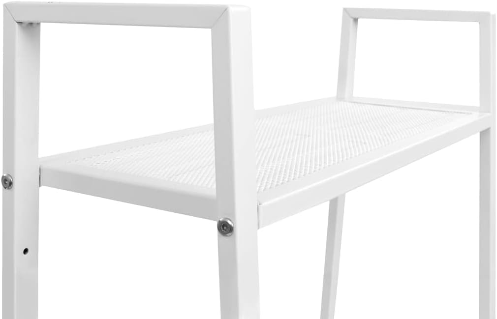 White Ladder Bookcase 4 Tiers Metal Mesh Shelf for Bathroom Living Room Office Display Storage Shelving Unit