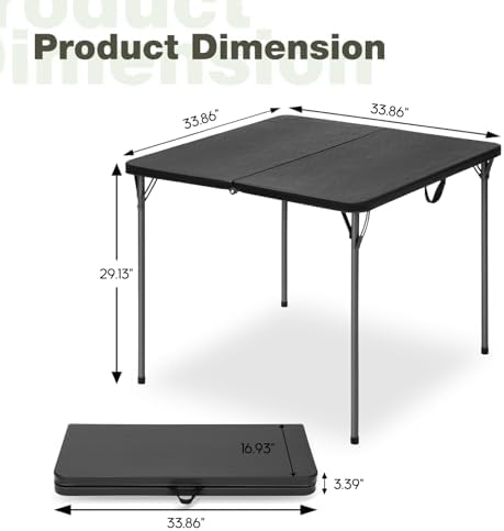 34" Square Folding Table for 4 Person, 330lbs Weight Capacity Foldable T...