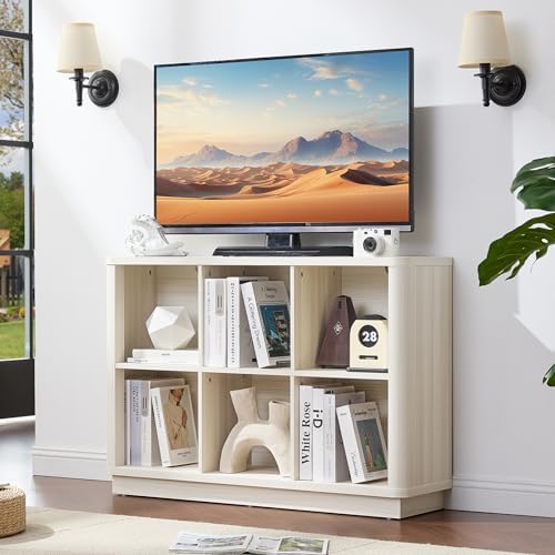 Joaxswe 6 Cube Bookcase, 40" Wide Horizontal 2-Tier Book Shelf w/Curved ...