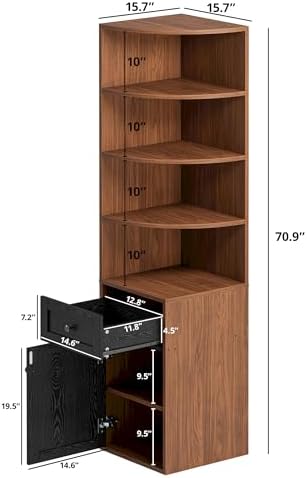 IRONCK Corner Bookshelf and Bookcase, 71" H Wooden Book Shelves 4 Tier w...