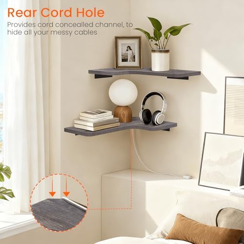 Homode Corner Shelves Wall Mounted, Set of 3 Floating Corner Shelves with Cor...