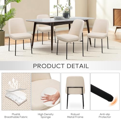 COLAMY Leather Dining Chairs Set of 6 with Metal Legs, Beige