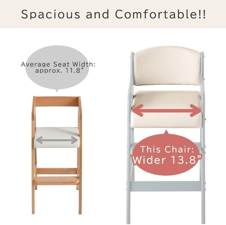 タンスのゲン TANSU NO GEN Japanese Wooden Chair, Height Adjustment for Babies and Toddlers Aged 4-12, up to 99.2 lbs, Designed in Japan, Slide The seat, White,4960040102(113287)