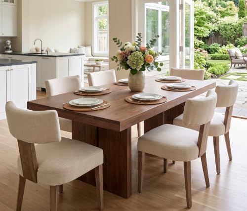 RIVOVA Mid Century Modern Dining Chairs Set of 4 Upholstered Linen Fabric Din...