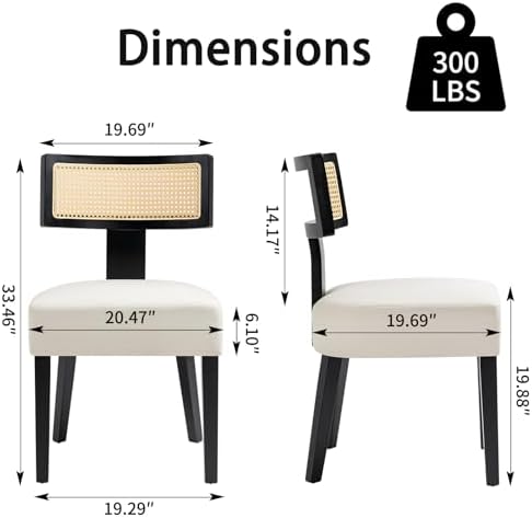 ZJhome Rattan Dining Chairs Set of 4, Mid-Century Modern Fabric Upholstered D...