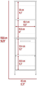 Kitchen Pantry 59" H,Two Open Storage Shelves,Single Door Cabinet,Two Interior Shelves,White