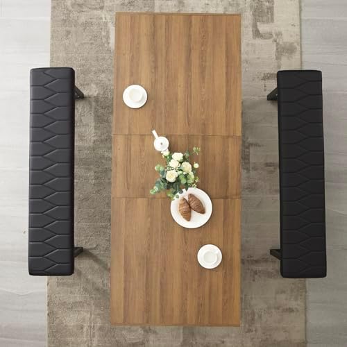 63-79 Inch Extendable Dining Table, Wooden Rectangle Kitchen Table for 6-8