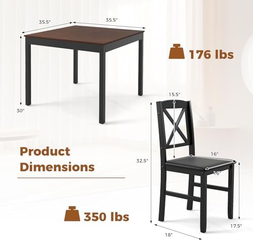 GOFLAME 3-Piece Dining Table Set for 2, Wooden Square Kitchen Table with 2 Up...