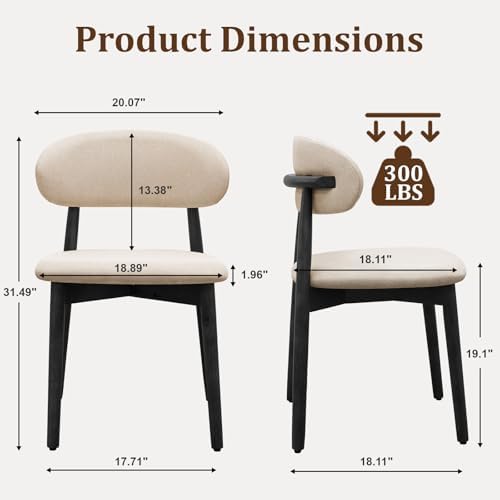 Farmhouse Dining Chairs Set of 4, Mid Century Modern Fabric Upholstered Kitch...