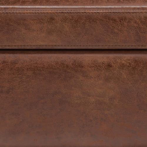 SIMPLIHOME Owen 42" Wide Vegan Leather Lift Top Ottoman in Saddle Brown ...