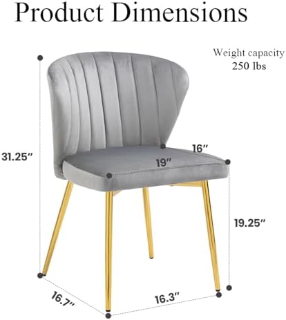 Velvet Dining Chairs Set of 2, Modern Upholstered Vanity Chairs with Golden M...