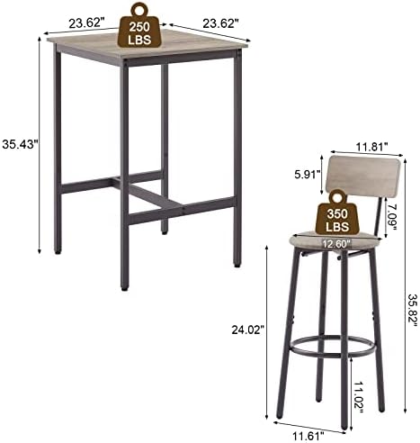 GNIXUU 3-Piece Small Bar Table and Chairs Set, Bar Set with Square Table and ...