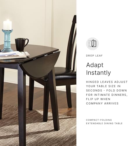 Signature Design by Ashley Small Round Drop Leaf Dining Table, Brown
