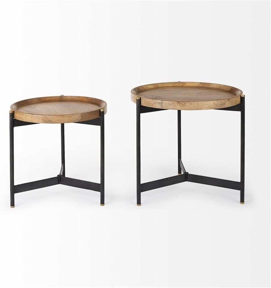 Pemberly Row Nesting Side Tables, 22.5Lx22.5Wx20.8H, Mango Wood Tray Tops, Fo...